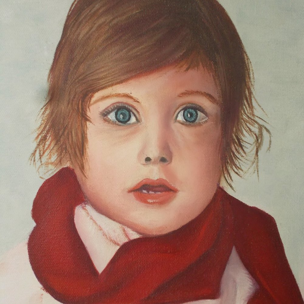 Vintage Child portrait oil painting, 9"x12" signed